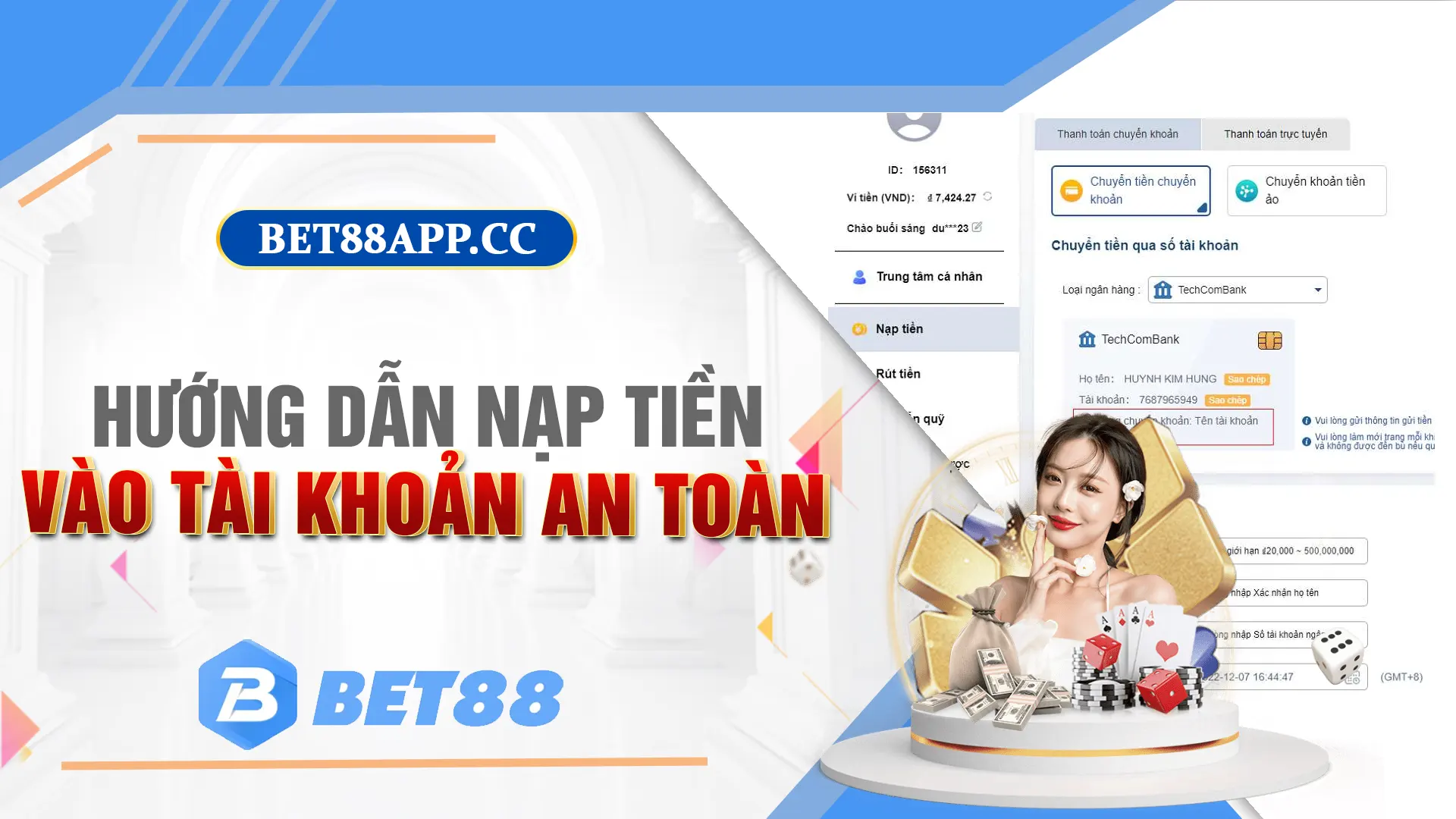 Hướng dẫn các bước nạp tiền tài khoản BET88 an toàn